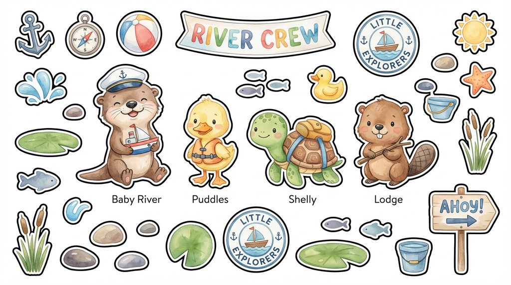 Baby River and Friends cutout sheet