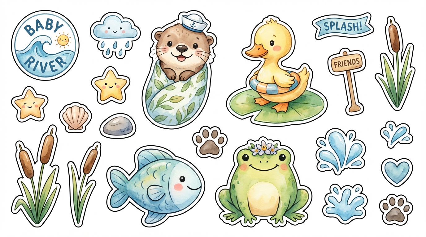 Baby River and Friends cutout sheet