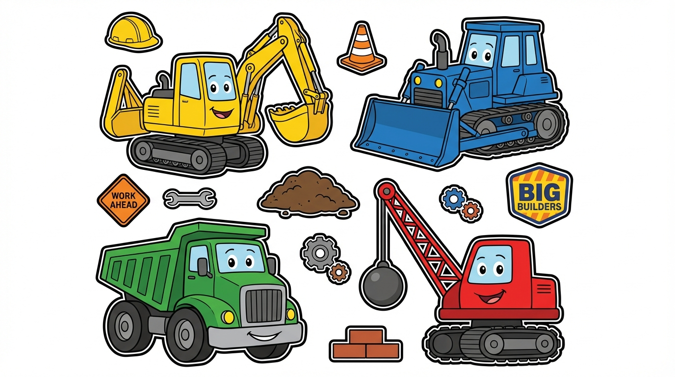 Construction Diggers cutout sheet