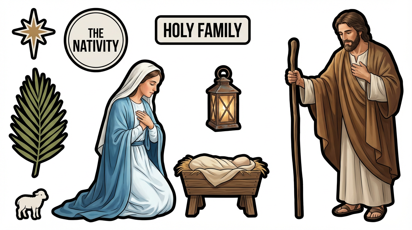 Mary and Joseph, Mary on knees and Joseph standing cutout sheet