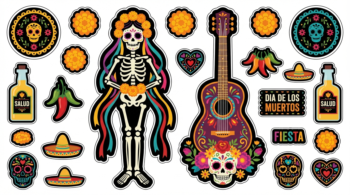 Day of the dead Colourful Mexican party cutout sheet