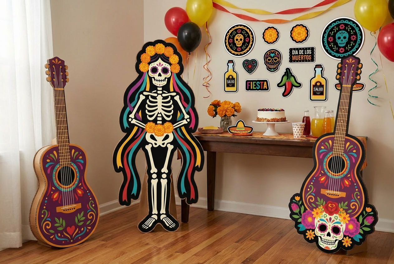 Day of the dead Colourful Mexican party scene mockup 1