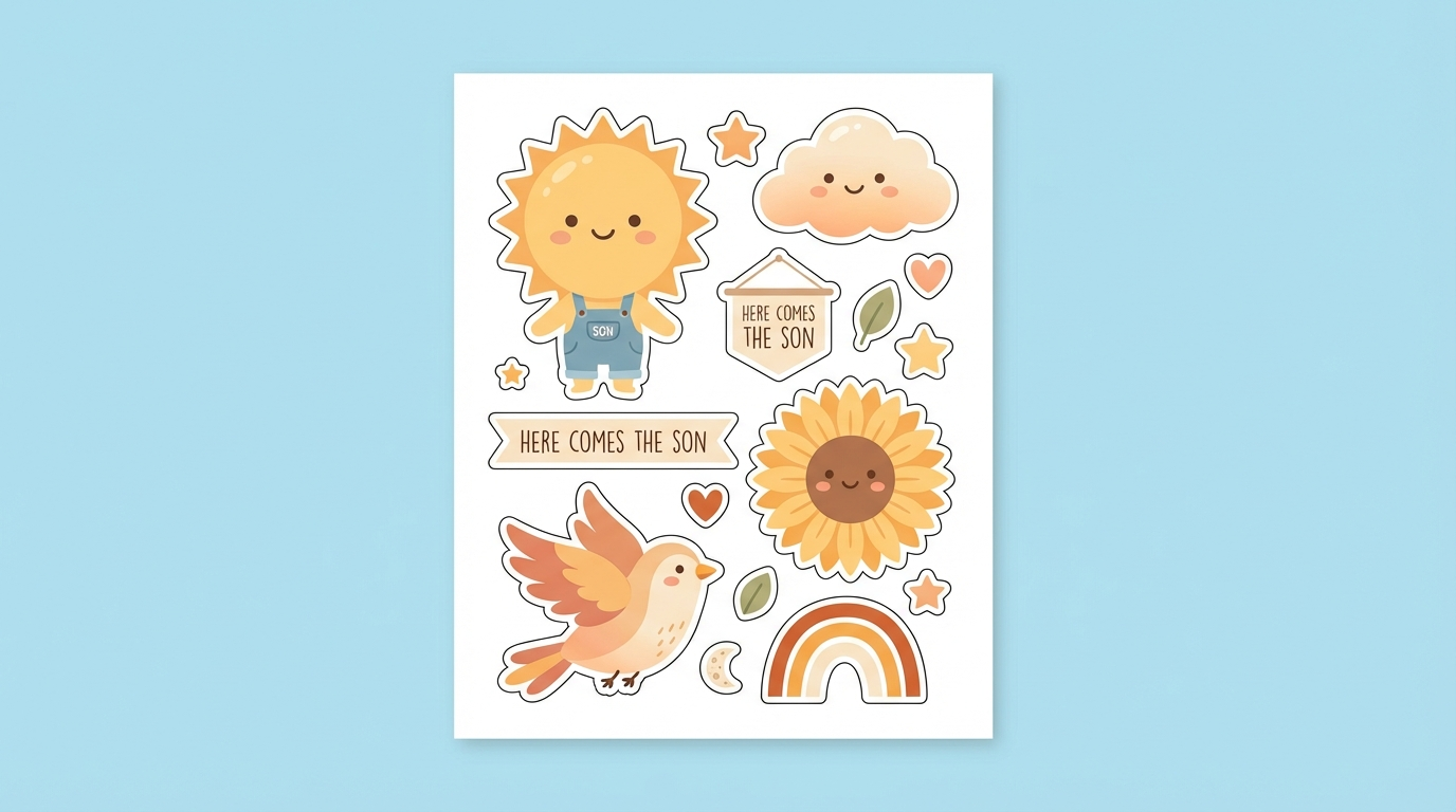 Here Comes The Son, burnt orange sunset theme cutout sheet