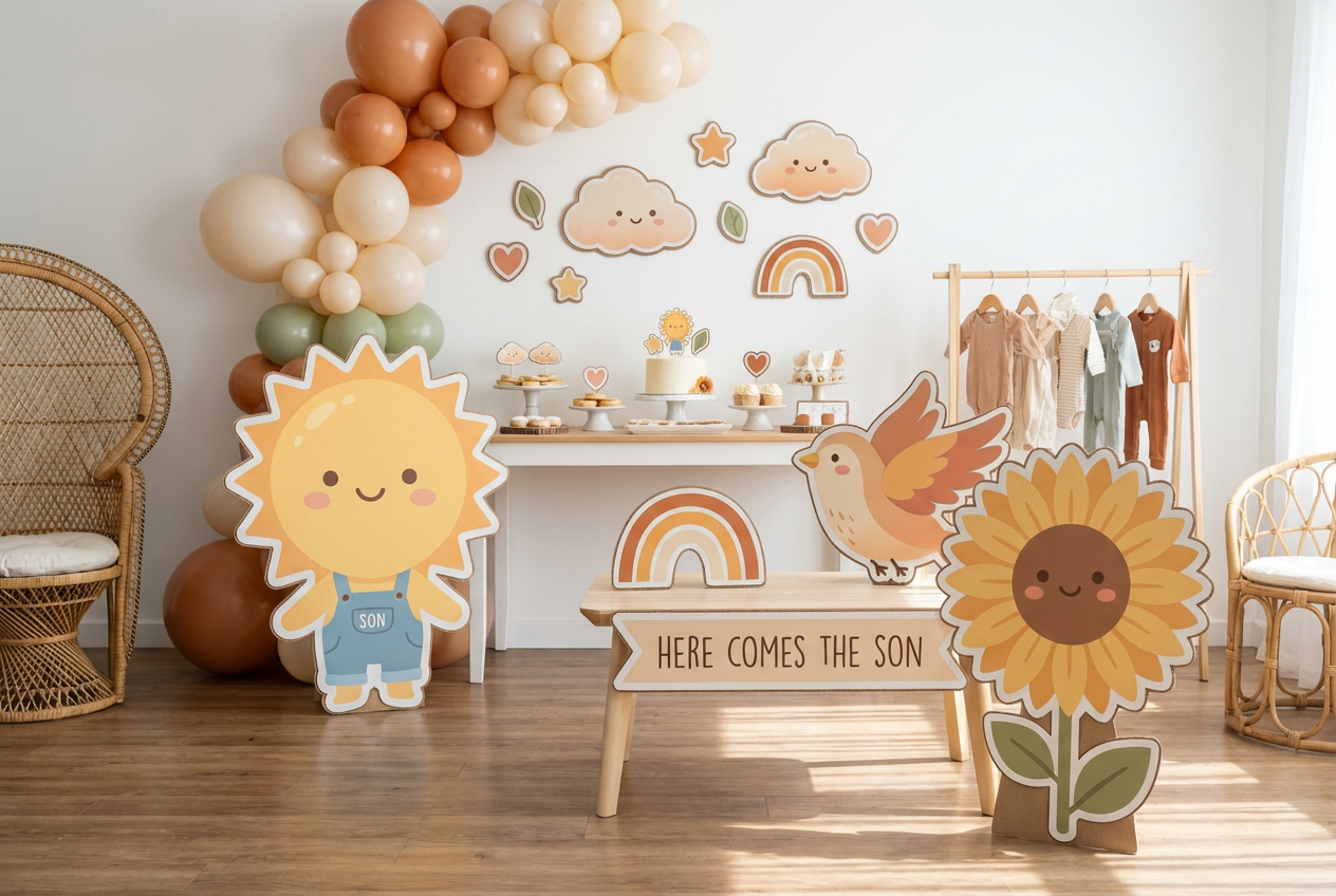 Here Comes The Son, burnt orange sunset theme scene mockup 1