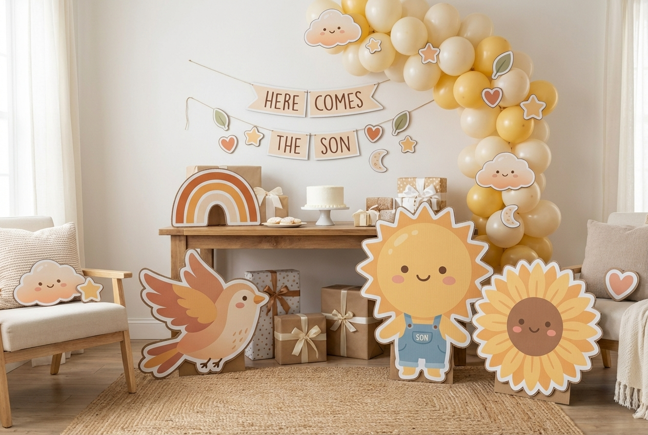 Here Comes The Son, burnt orange sunset theme scene mockup 3