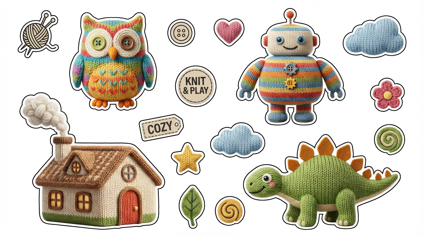 Knitted characters cutout sheet