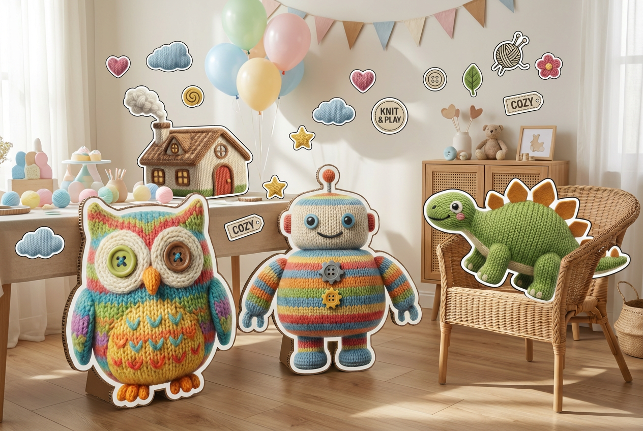 Knitted characters scene mockup 1