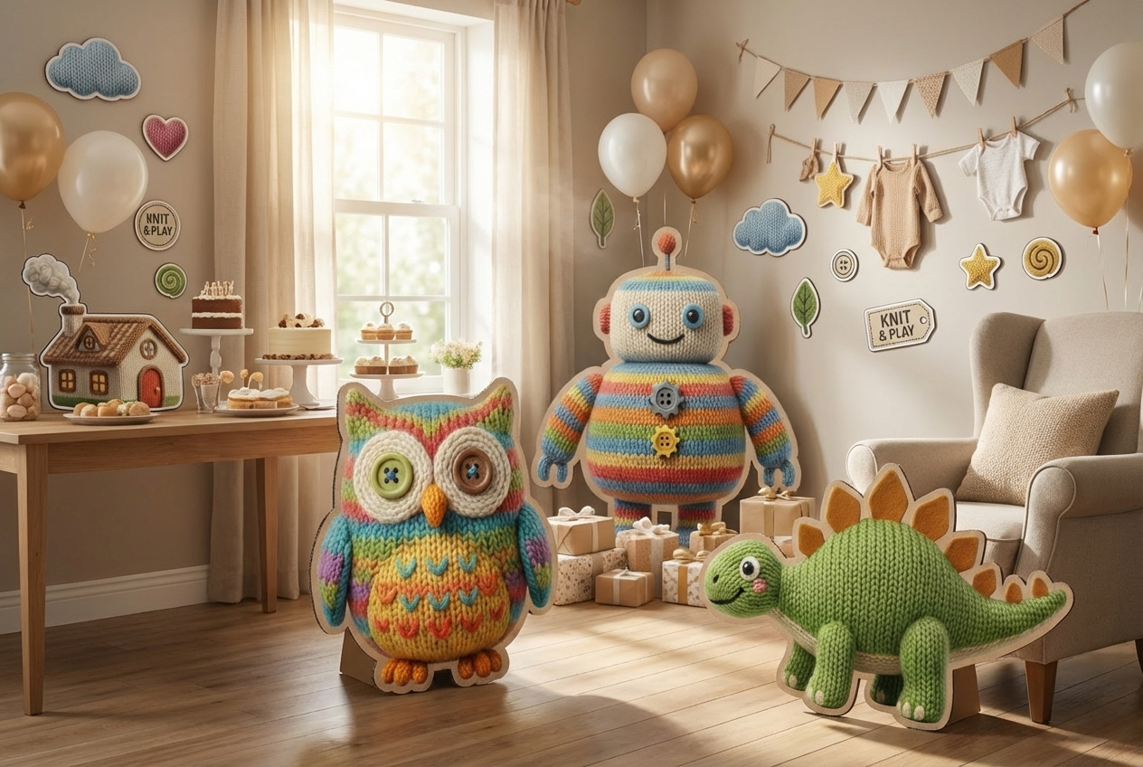 Knitted characters scene mockup 2