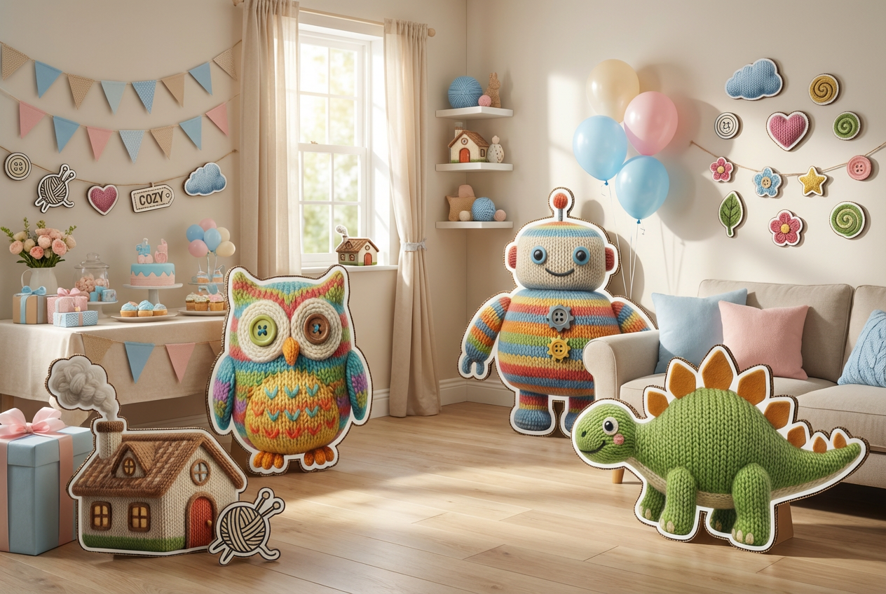 Knitted characters scene mockup 3