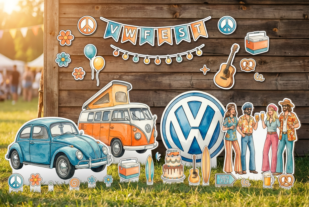 volkswagen themed party with a beetle, camper and logo - Product Showcase