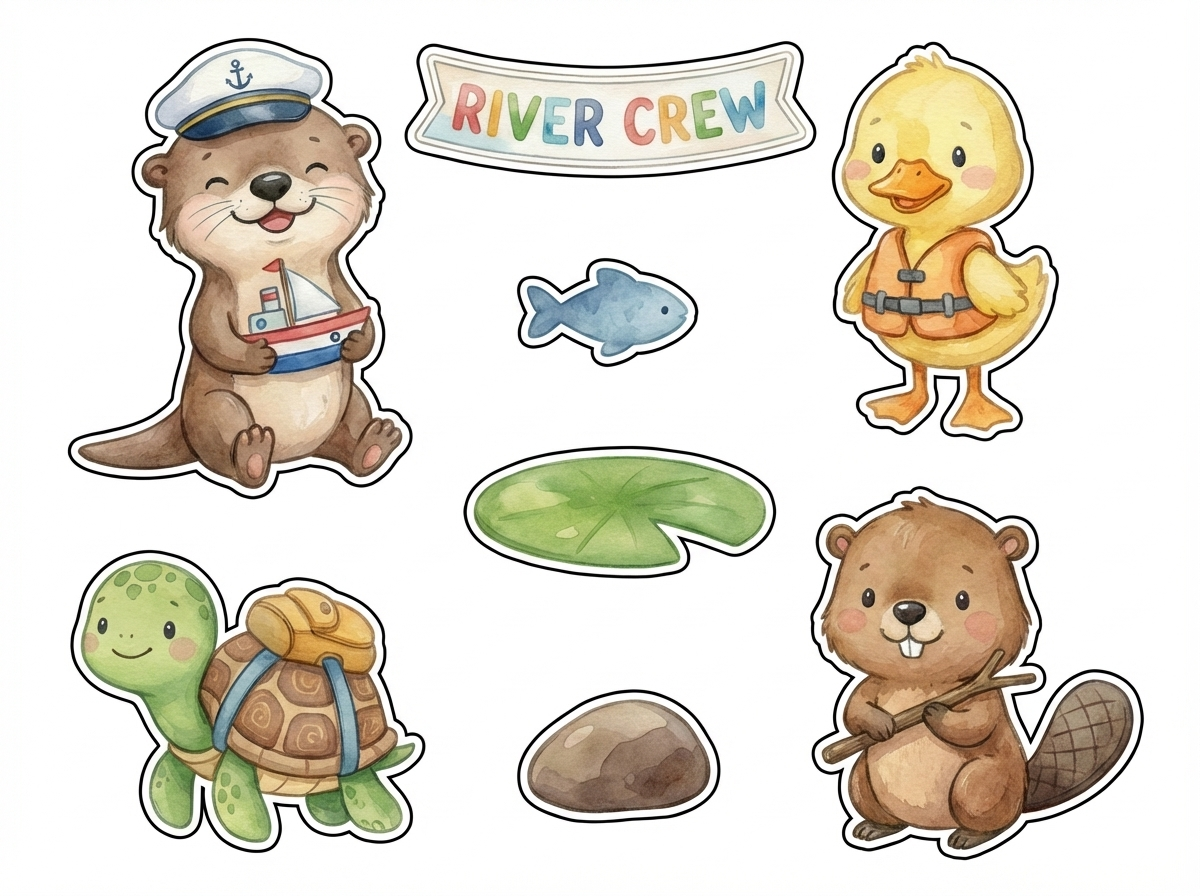 Baby River and Friends cutout sheet