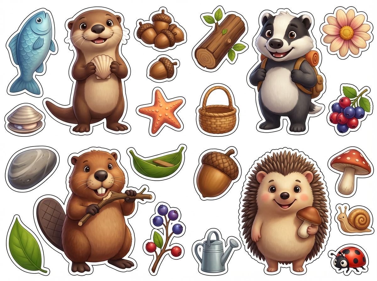 Cute Otter and Friends cutout sheet