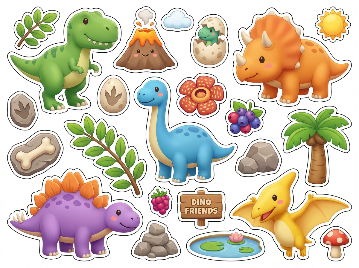 Cute Dinosaur and Friends cutout sheet