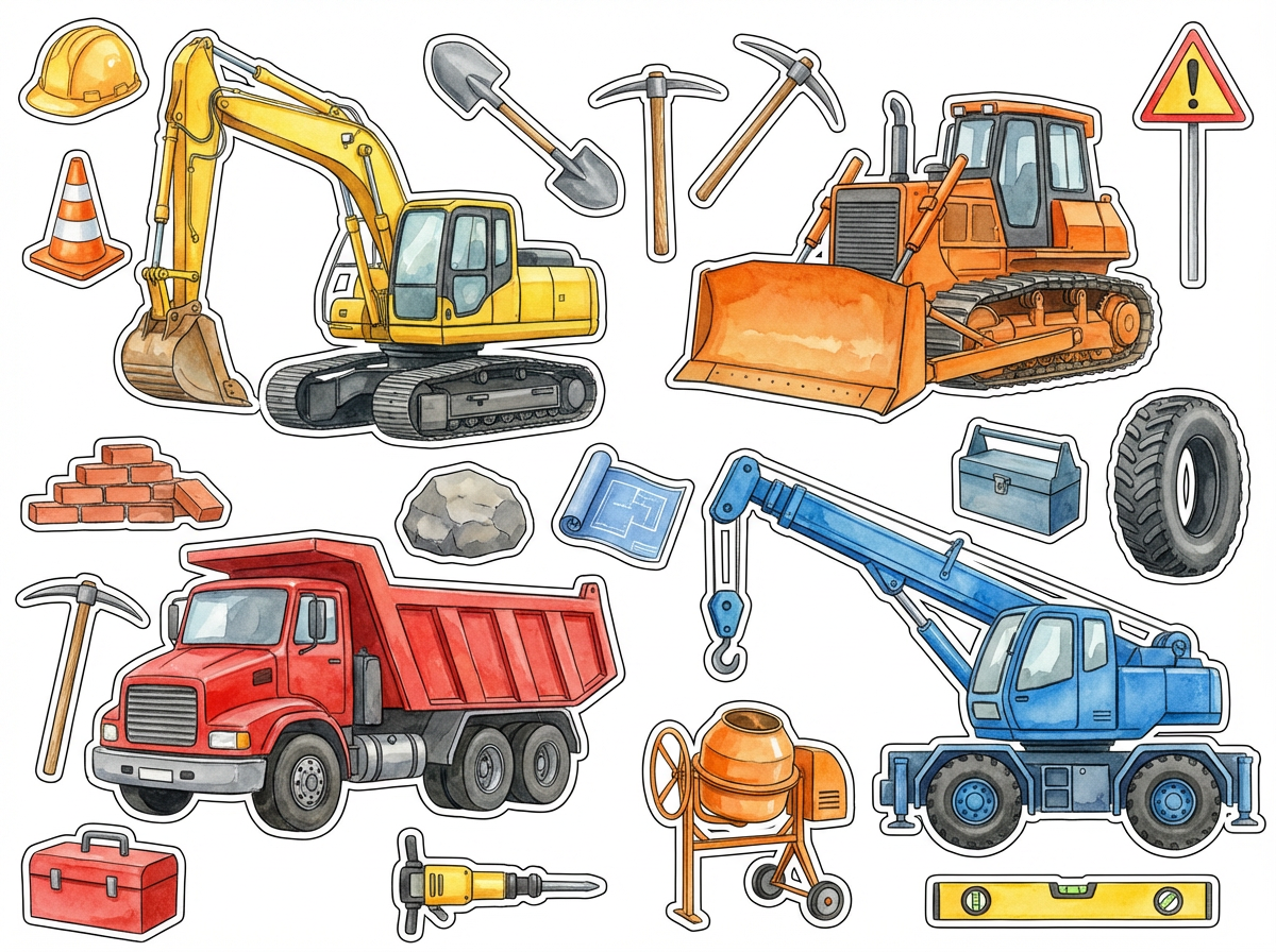 Construction Diggers cutout sheet