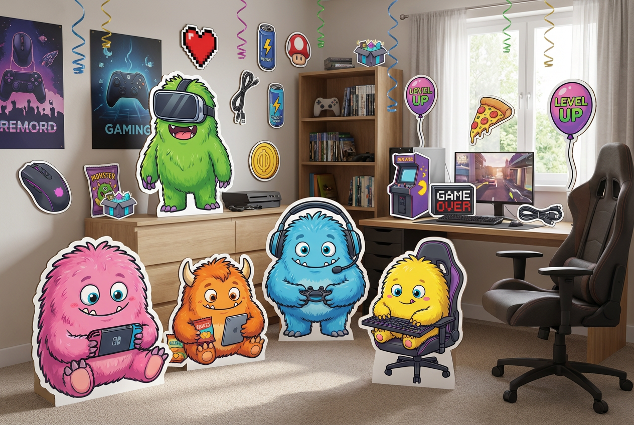 fluffy cute Monsters gaming scene mockup 1