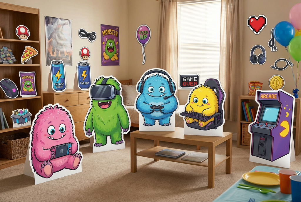 fluffy cute Monsters gaming scene mockup 2