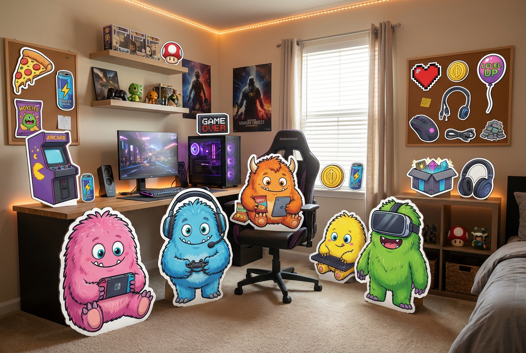 fluffy cute Monsters gaming scene mockup 3