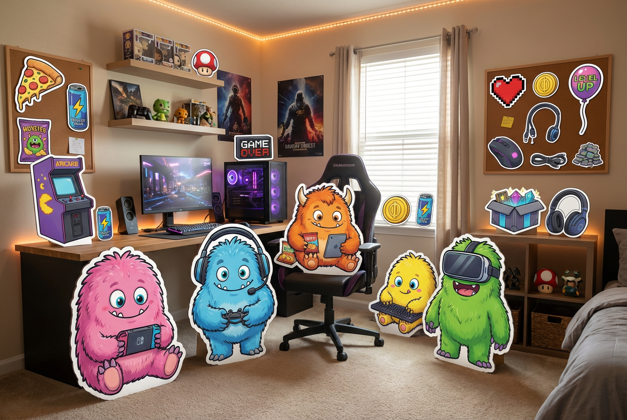 fluffy cute Monsters gaming scene mockup 3