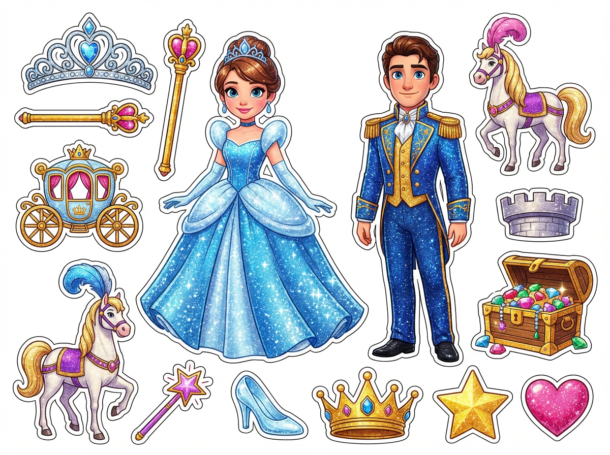 sparkly princess and prince cutout sheet