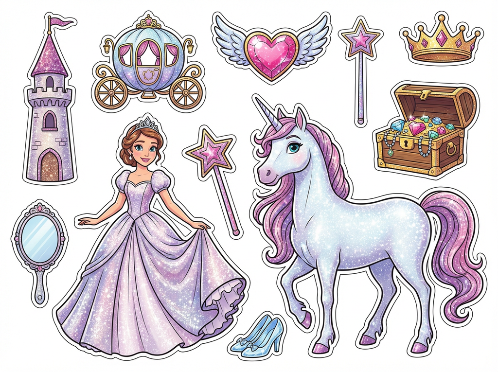 sparkly princess with unicorn cutout sheet