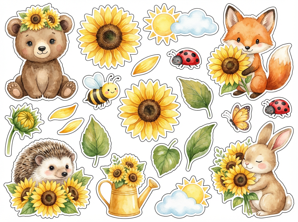 Sun Flowers and Cute Animals - Main Artwork