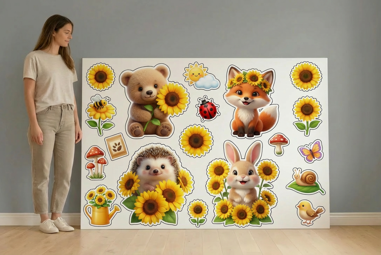 Sun Flowers and Cute Animals size guide