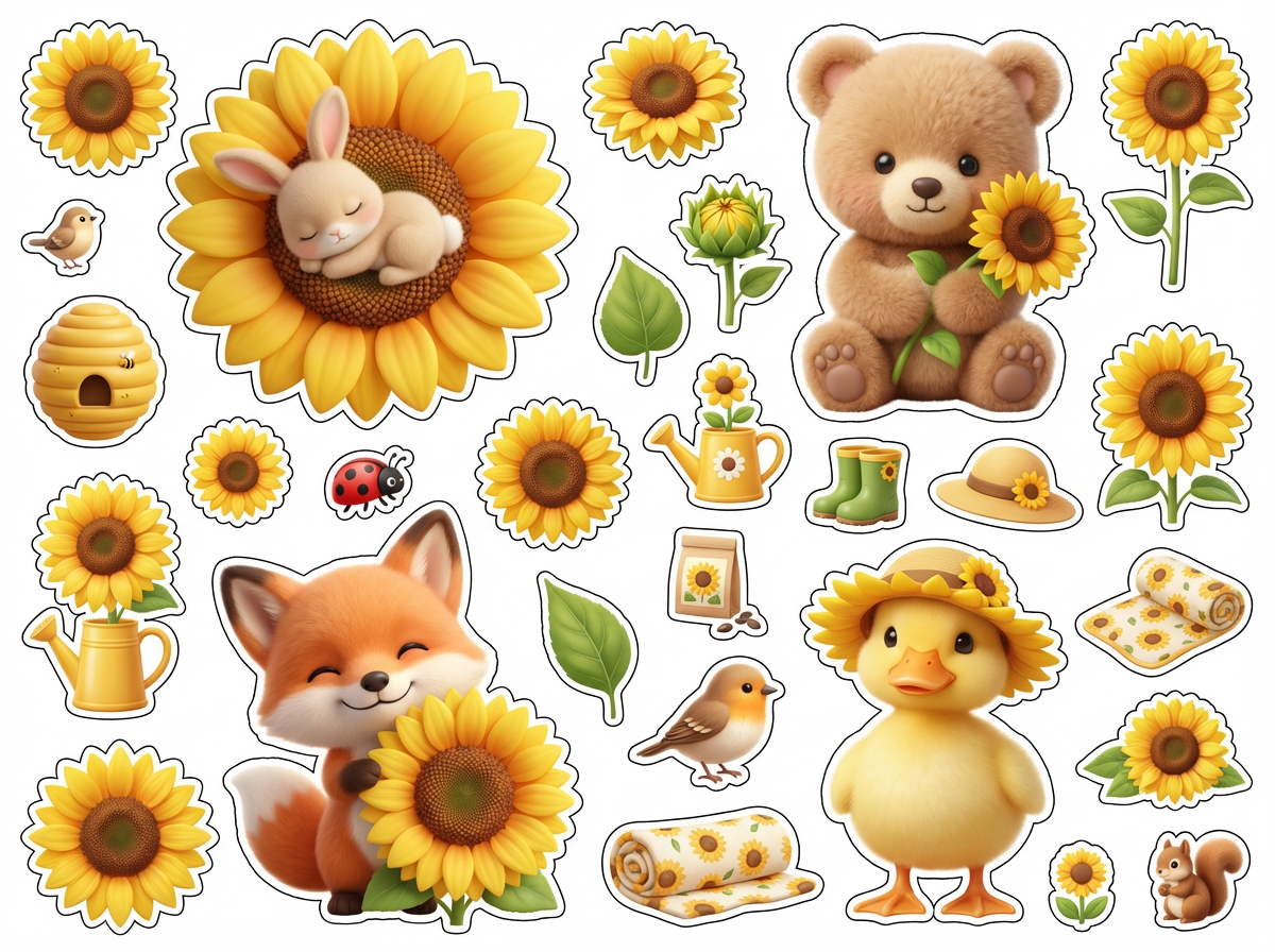 Sun Flowers and Cute Animals 2 cutout sheet
