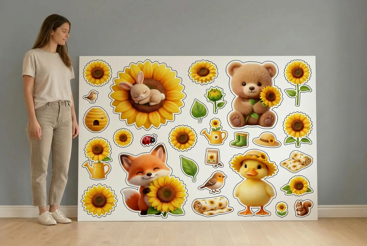 Sun Flowers and Cute Animals 2 size guide