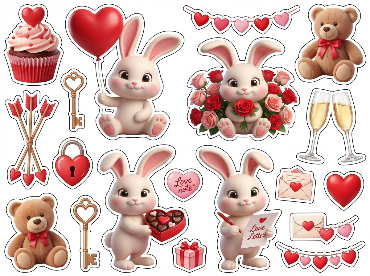 Valentine Bunnies cutout sheet