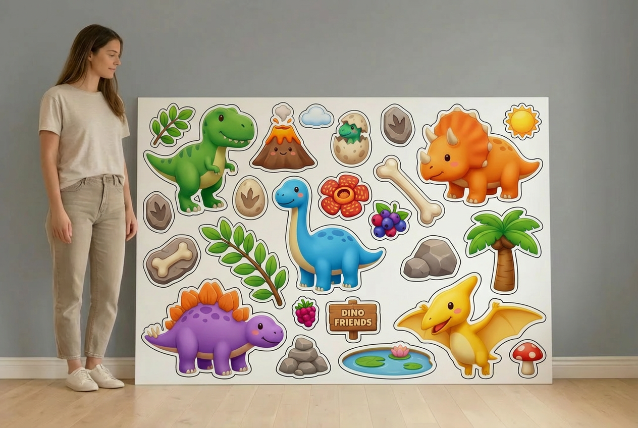 Cute Dinosaur and Friends size guide