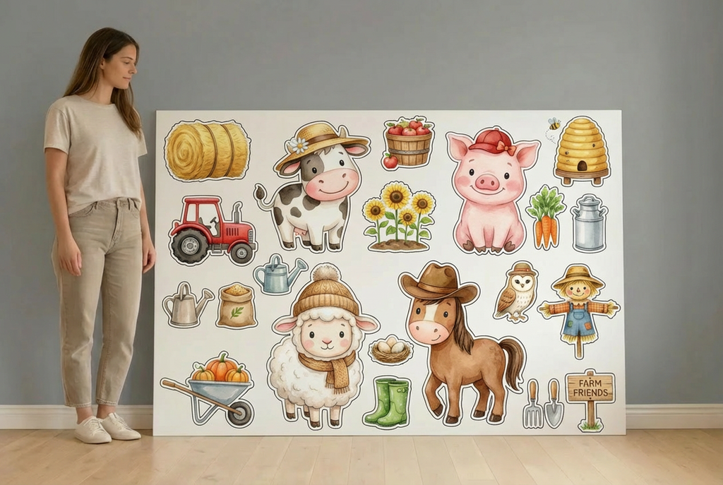 Cute Farm animals with hats on size guide