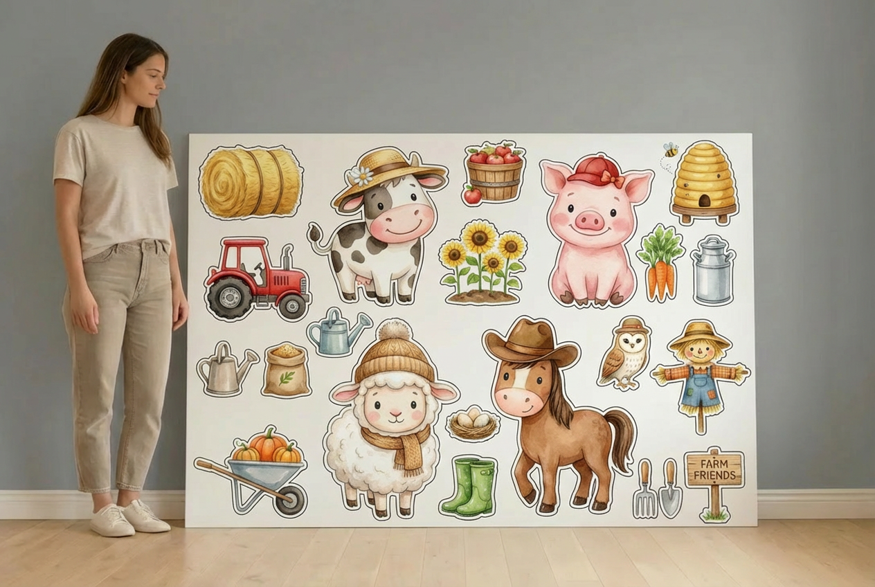 Cute Farm animals with hats on size guide