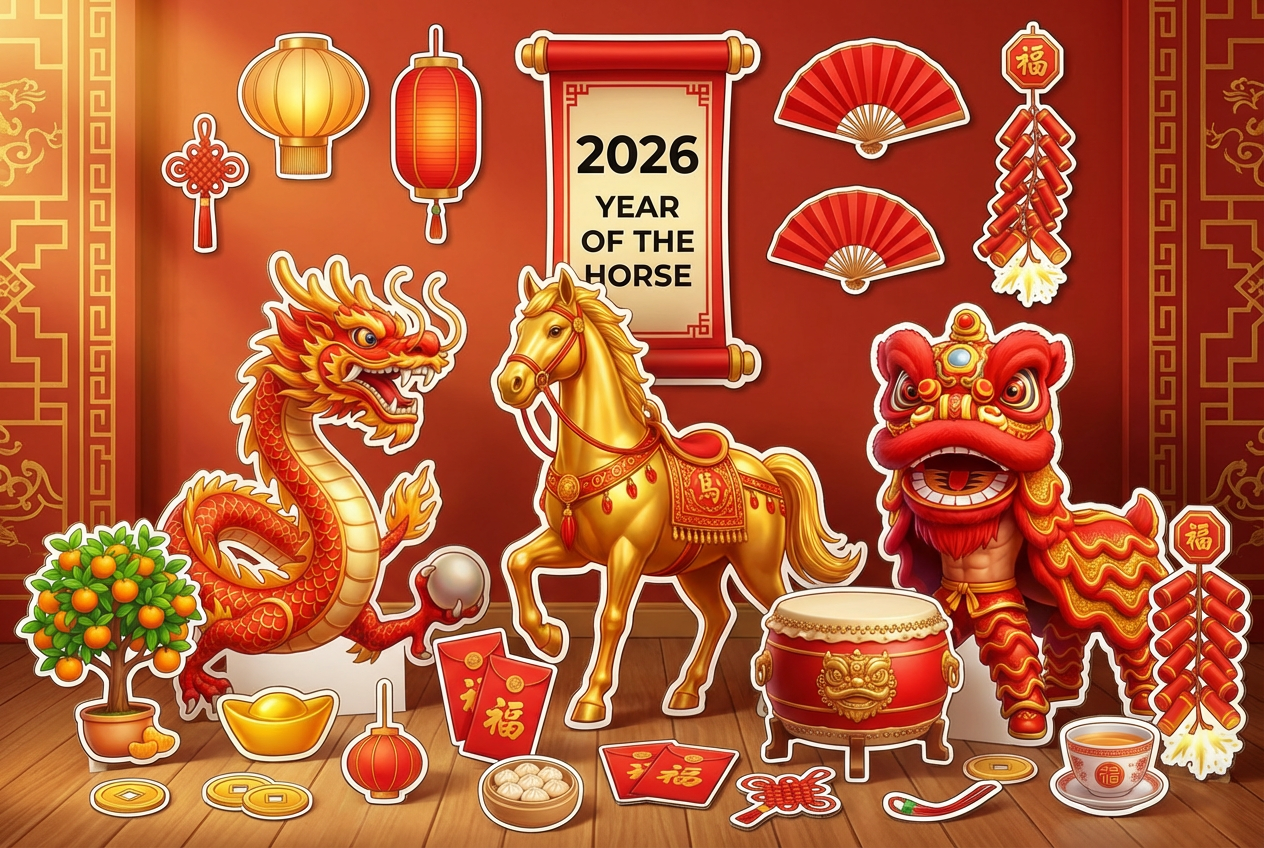 Chinese New Year 2026 Year of the Horse, dancing dragon - Product Showcase