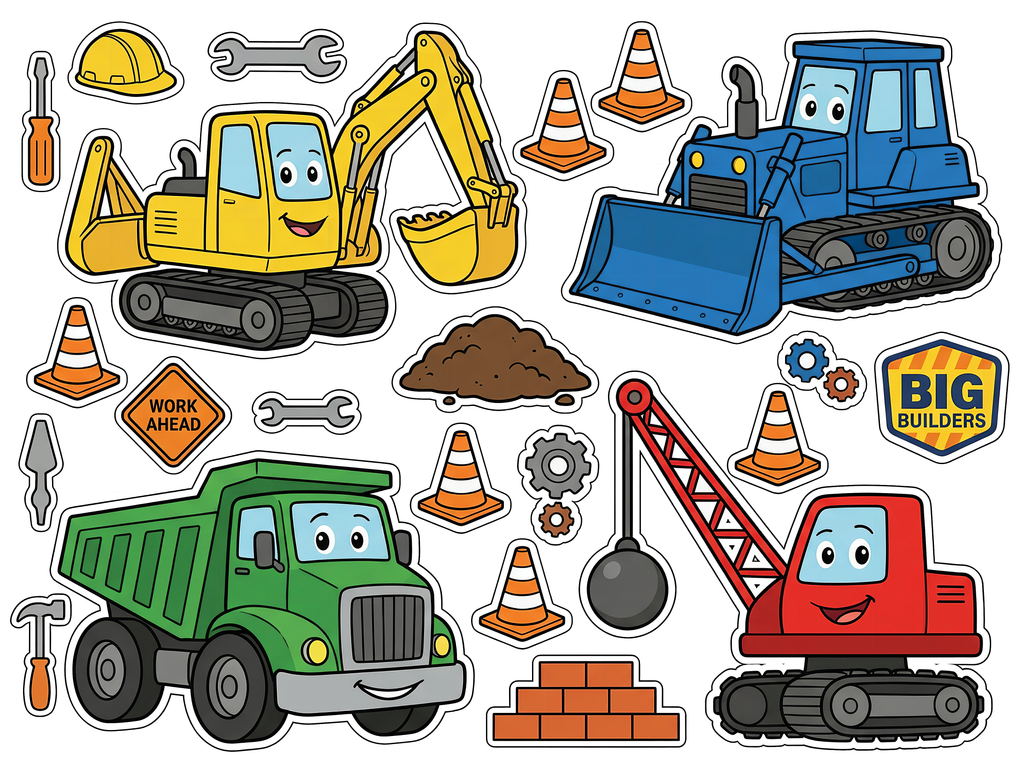 Construction Diggers cutout sheet