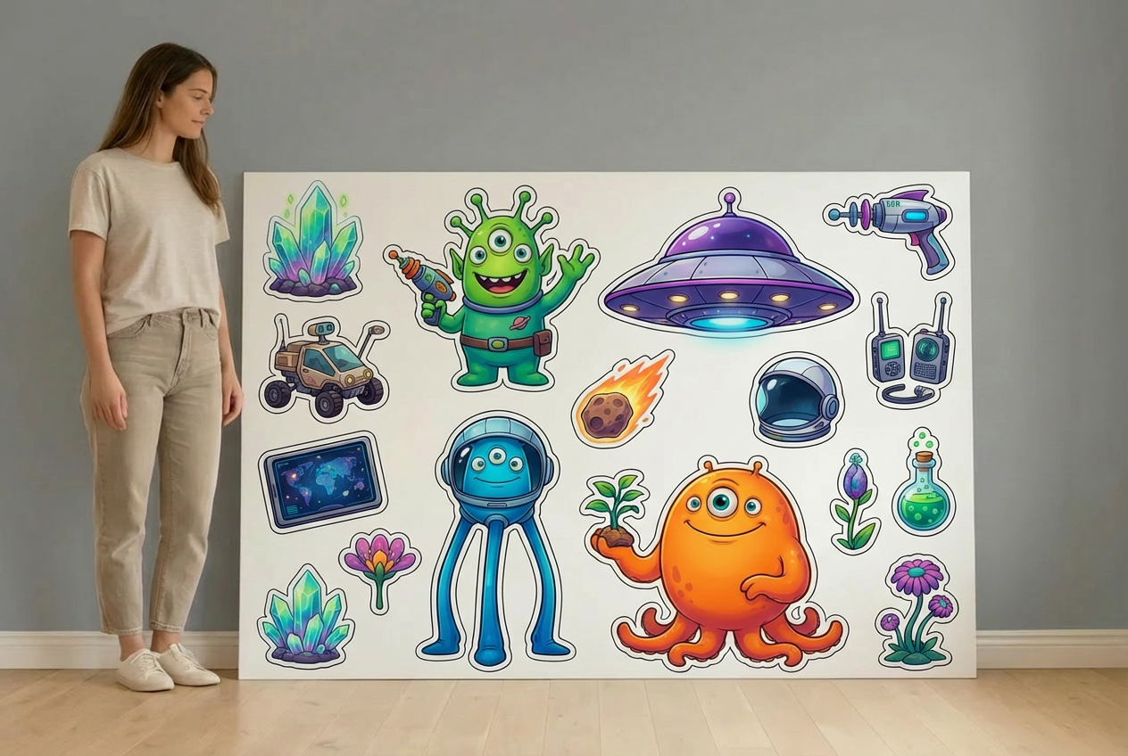 Alien spaceship and aliens - Size Guide