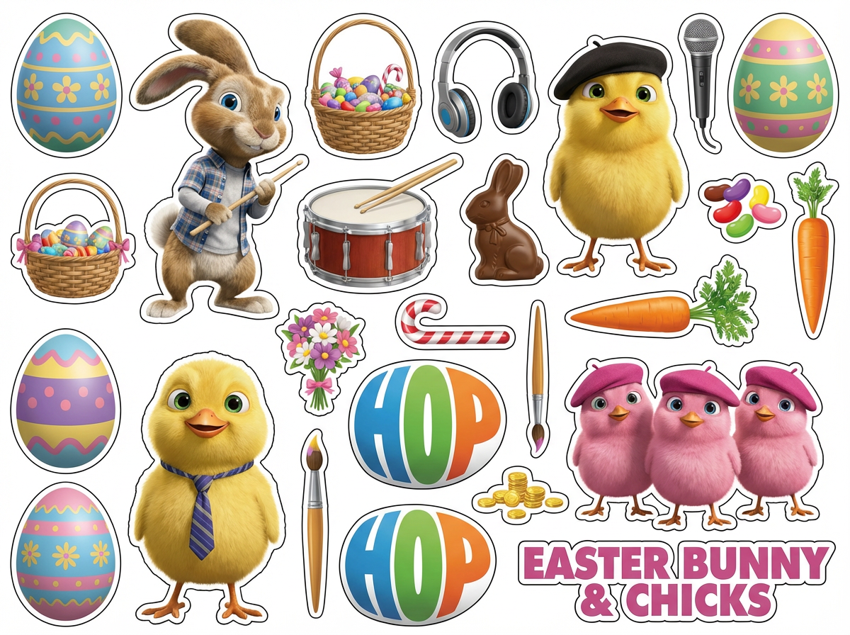 Easter Bunny & Chicks cutout sheet