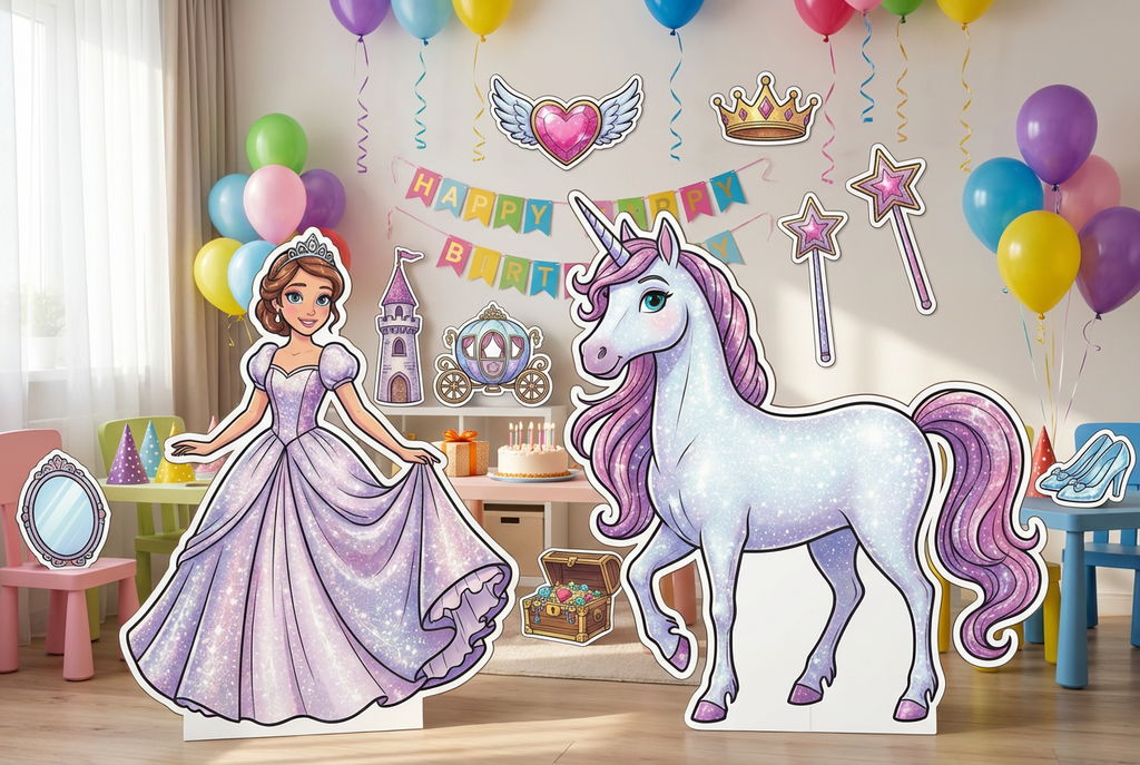 sparkly princess with unicorn scene mockup 1