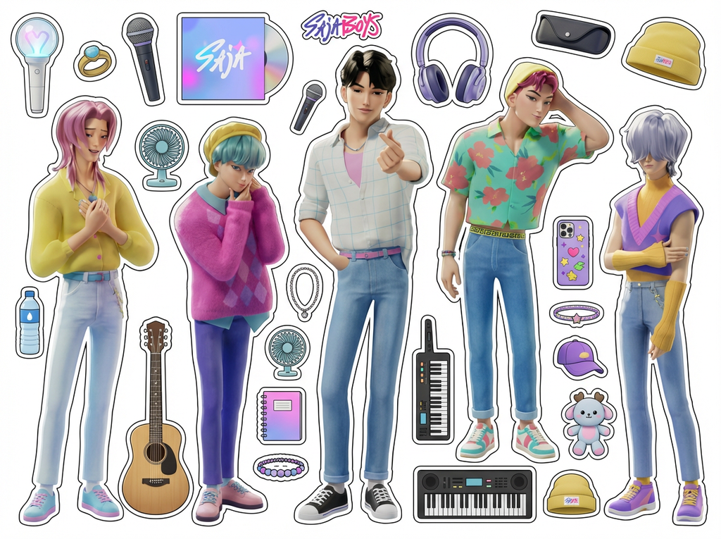 K-Pop Boys cutout sheet