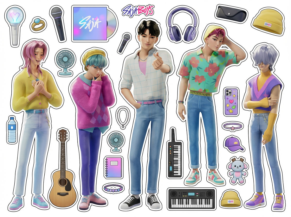 K-Pop Boys cutout sheet