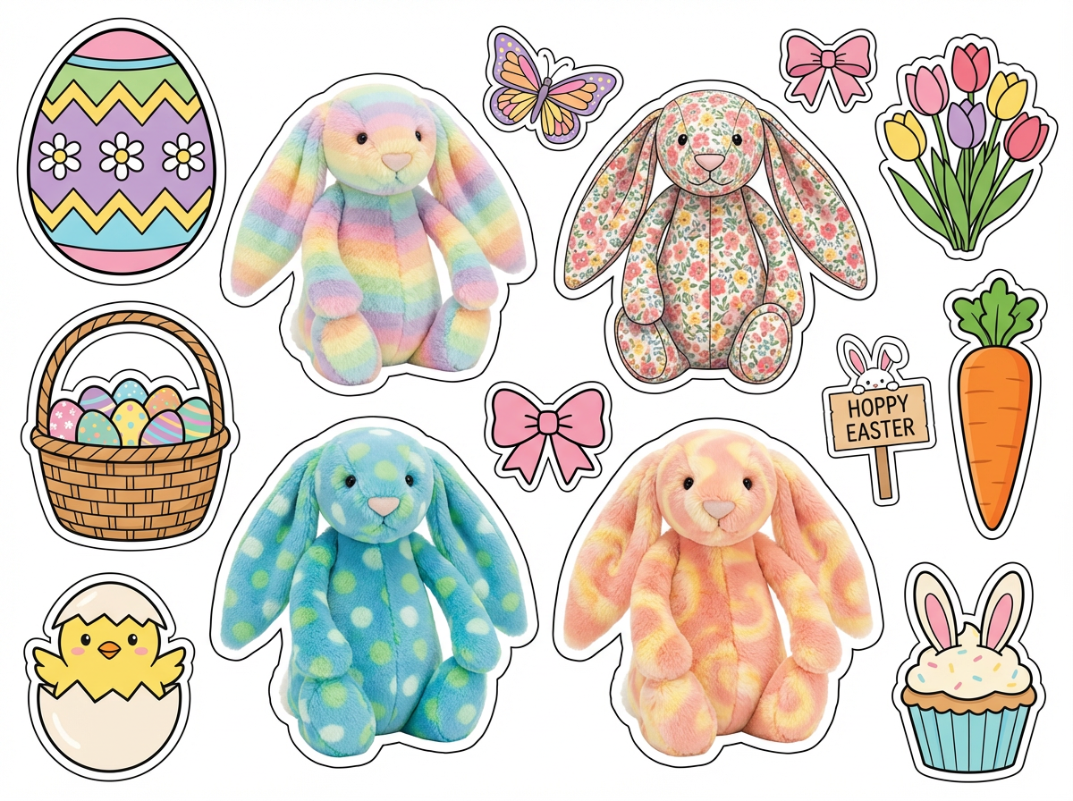 Easter Colourful Rabbits cutout sheet