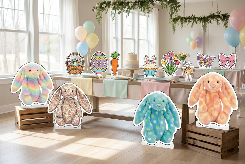 Easter Colourful Rabbits scene mockup 1