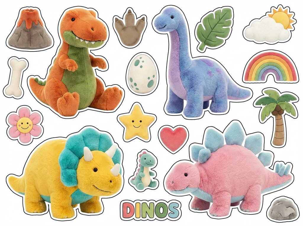 Fluffy Dinosaurs cutout sheet