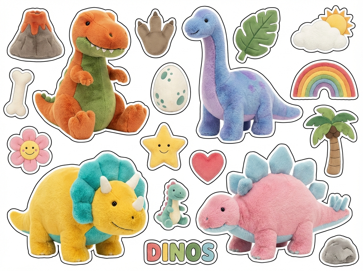 Fluffy Dinosaurs cutout sheet